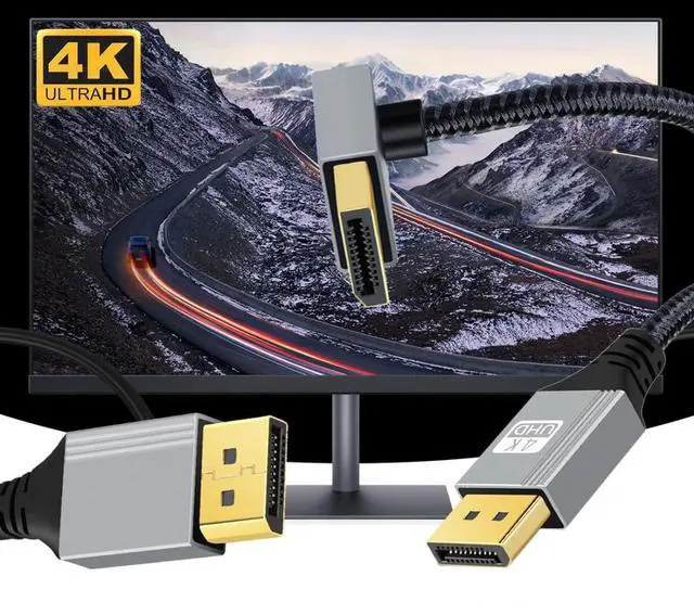 Alt view image 6 of 7 - DisplayPort 1.2 Cable, DisplayPort to DisplayPort 90 Degree UP Angled 4K@60Hz 2K@144Hz High Speed Gold Plated Braided Cable 1.0M
