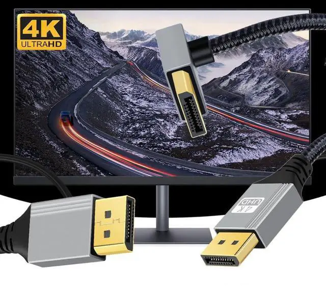 Alt view image 7 of 7 - DisplayPort 1.2 Cable, DisplayPort to DisplayPort 90 Degree Down Angled 4K@60Hz 2K@144Hz High Speed Gold Plated Braided Cable 1.0M