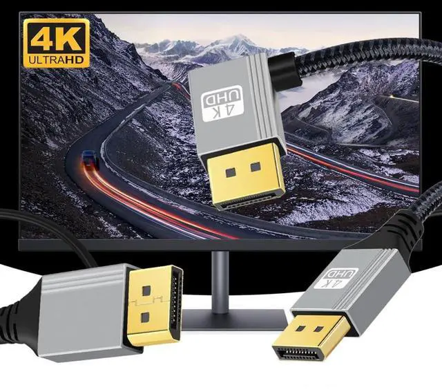 Alt view image 7 of 7 - DisplayPort 1.2 Cable, DisplayPort to DisplayPort 90 Degree Left Angled 4K@60Hz 2K@144Hz High Speed Gold Plated Braided Cable 1.0M