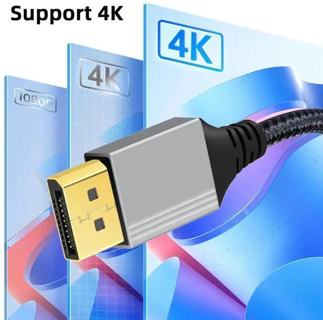 Alt view image 2 of 7 - DisplayPort 1.2 Cable, DisplayPort to DisplayPort 90 Degree Down Angled 4K@60Hz 2K@144Hz High Speed Gold Plated Braided Cable 1.0M