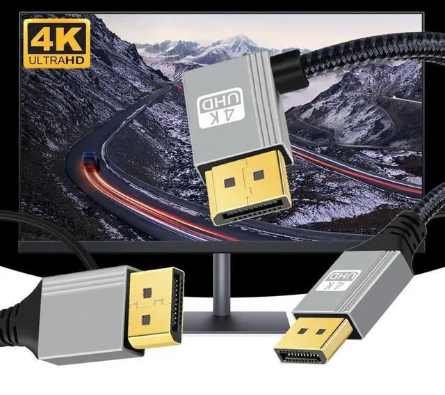Alt view image 7 of 7 - DisplayPort 1.2 Cable, DisplayPort to DisplayPort 90 Degree Right Angled 4K@60Hz 2K@144Hz High Speed Gold Plated Braided Cable 2.0M
