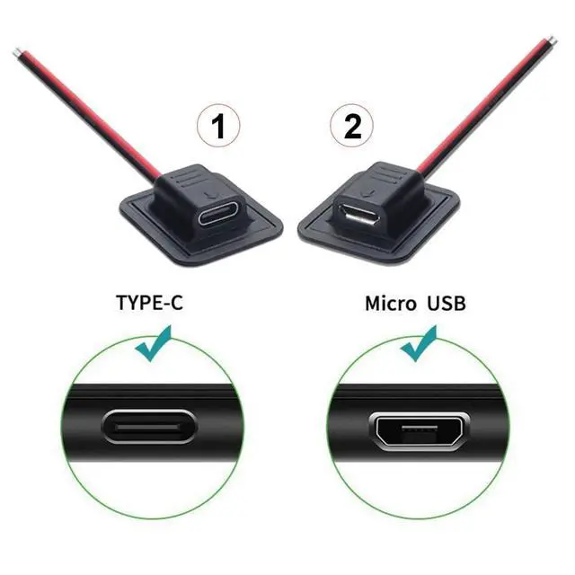 Alt view image 5 of 7 - 4 Pack 2Pin Open Cable to DC 3.5X1.35/5.5x2.1mm/Micro USB/USB C Female DC 5V 3A Flush Mount Charging Socket Port Conversion Cable Adapter