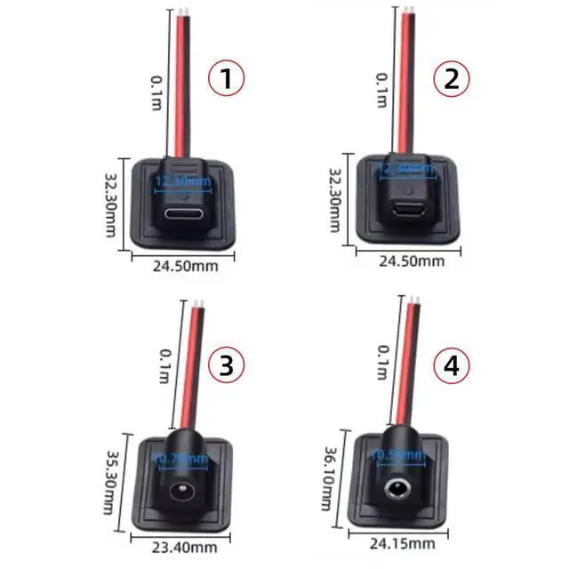 Alt view image 7 of 7 - 4 Pack 2Pin Open Cable to DC 3.5X1.35/5.5x2.1mm/Micro USB/USB C Female DC 5V 3A Flush Mount Charging Socket Port Conversion Cable Adapter