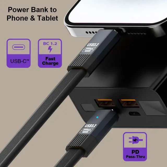 Alt view image 2 of 7 - USB 4 Flat Cable for Thunderbolt 3/4 Cable, 20Gbps Data Sync, 100W Fast Charging, 8K/5K/4K@60Hz, USB C to USB C Cable 0.2M