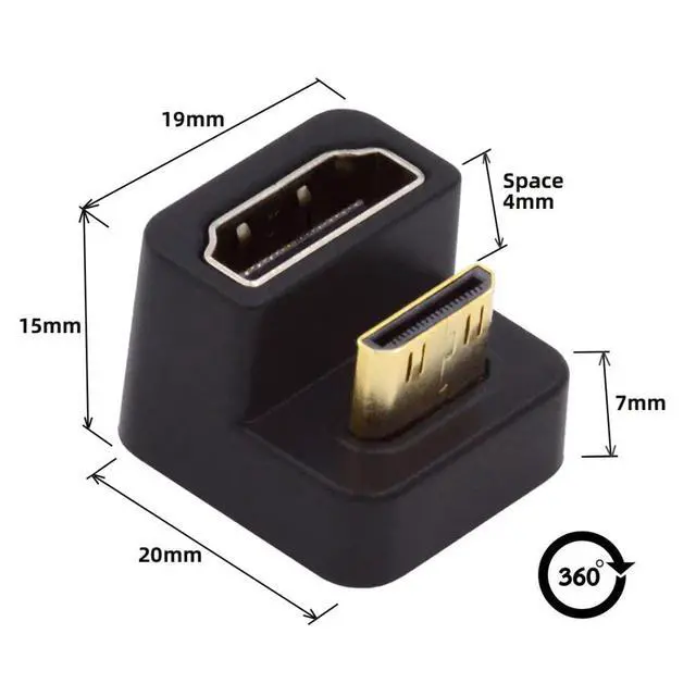 Alt view image 6 of 7 - Mini HDMI Male to HDMI Female 4K@60Hz 180 Degree UP Angled Extension Adapter Converter Connector