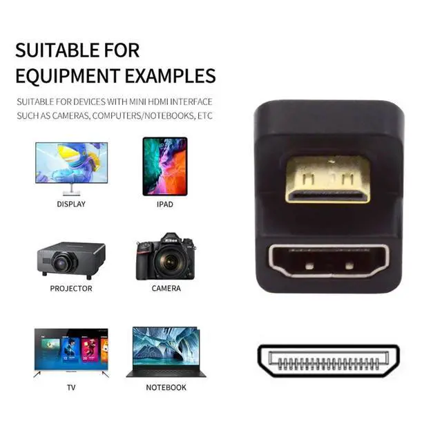 Alt view image 3 of 7 - Mini HDMI Male to HDMI Female 4K@60Hz 180 Degree UP Angled Extension Adapter Converter Connector