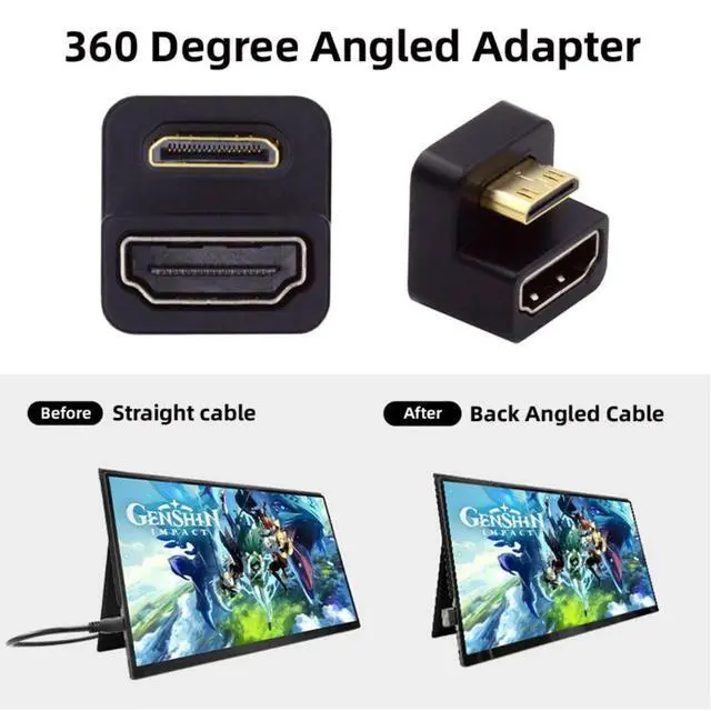 Alt view image 4 of 7 - Mini HDMI Male to HDMI Female 4K@60Hz 180 Degree UP Angled Extension Adapter Converter Connector