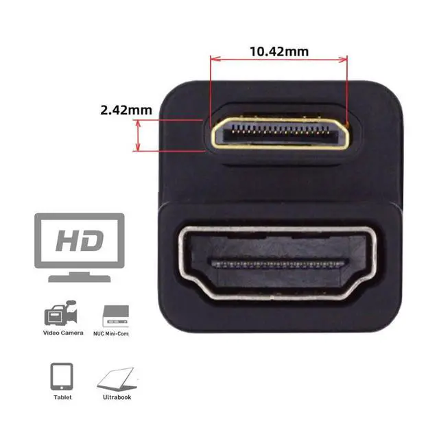 Alt view image 5 of 7 - Mini HDMI Male to HDMI Female 4K@60Hz 180 Degree UP Angled Extension Adapter Converter Connector