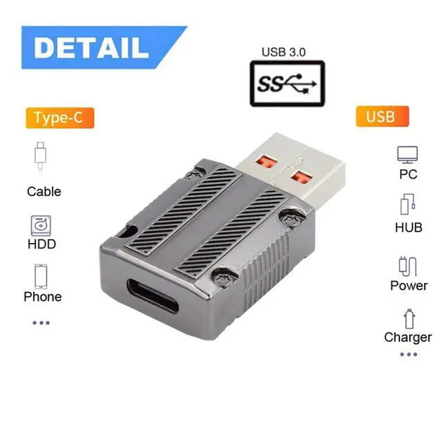 Alt view image 2 of 7 - Type-C USB C to USB 3.0 Connector 10Gbps Data 120W Power Adapter Alloy Shell Mecha Cyberpunk Style