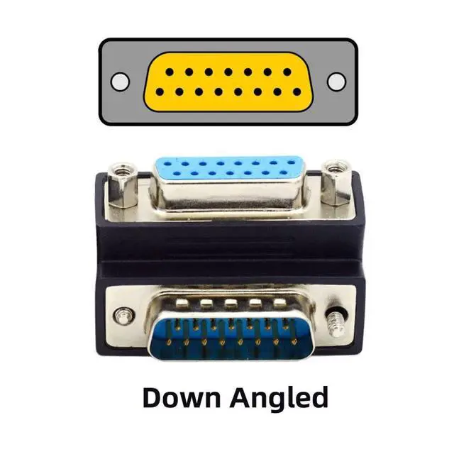 Alt view image 2 of 7 - DSUB D-subminiature 15Pin Male to Female Down 90Degree Angled Extension Adapter DB Connector