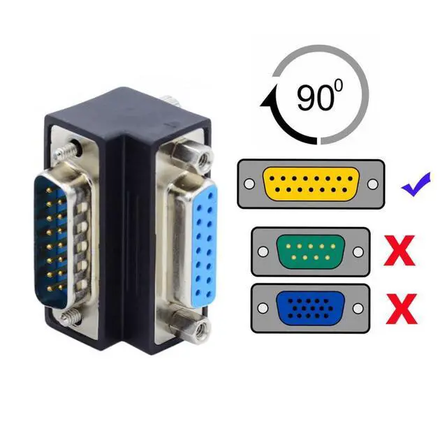 Alt view image 3 of 7 - DSUB D-subminiature 15Pin Male to Female Down 90Degree Angled Extension Adapter DB Connector