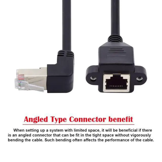 Alt view image 3 of 7 - RJ45 Cable,8P8C FTP STP UTP Cat6 Male to Female LAN Ethernet Network Extension Cable 90 Degree UP Angled with Panel Mount Holes