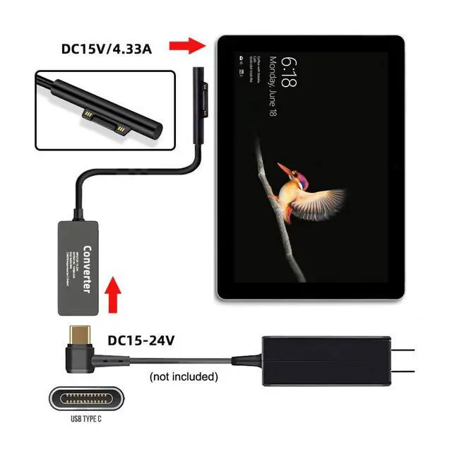 Alt view image 2 of 7 - Surface Charge Converter,USB Type C to Surface Pro3/4/5/6/7/8/9 Book Pro 65W DC 15V Charge Adapter