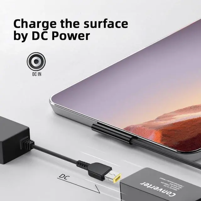 Alt view image 3 of 7 - Surface Charge Converter,Rectangle Power Thinpad X1 to Surface Pro3/4/5/6/7/8/9 Book Pro 65W DC 15V Charge Adapter