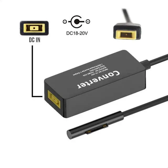 Alt view image 5 of 7 - Surface Charge Converter,Rectangle Power Thinpad X1 to Surface Pro3/4/5/6/7/8/9 Book Pro 65W DC 15V Charge Adapter