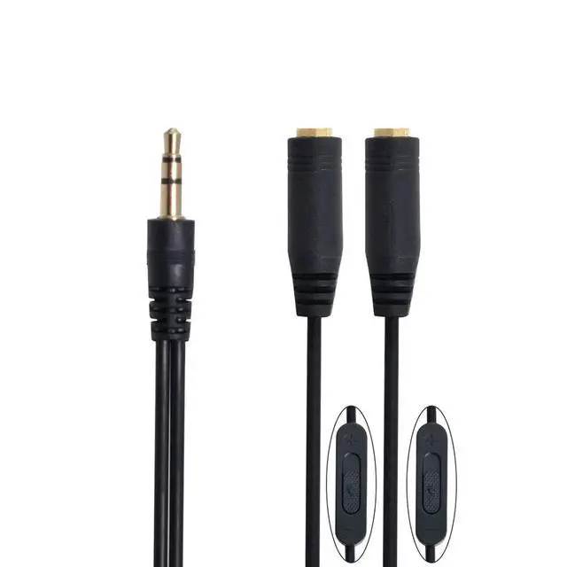 Alt view image 2 of 7 - Headphone/Audio Splitter Cable,3 Pole 3.5mm 1 Male to 2 Female Audio Stereo Headphone Y Splitter Cable with Volume Control Switch