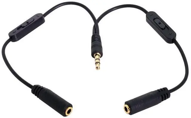 Main image of Headphone/Audio Splitter Cable,3 Pole 3.5mm 1 Male to 2 Female Audio Stereo Headphone Y Splitter Cable with Volume Control Switch