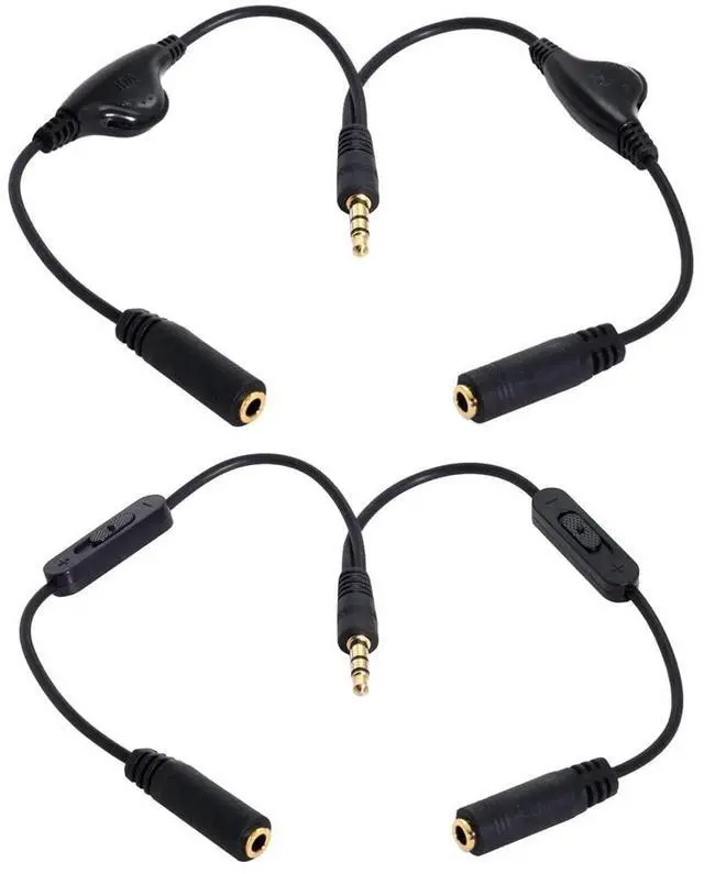 Main image of 2PCS CY Black 3.5mm Stereo Male to Double 3.5mm Female Audio Headphone Y Splitter Cable with Volume Switch