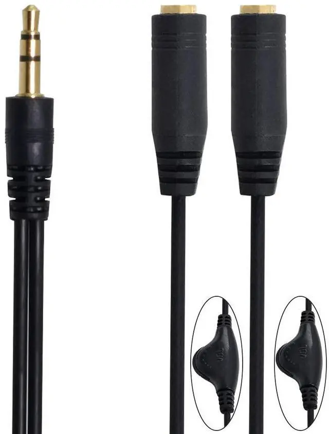 Alt view image 5 of 7 - 2PCS CY Black 3.5mm Stereo Male to Double 3.5mm Female Audio Headphone Y Splitter Cable with Volume Switch
