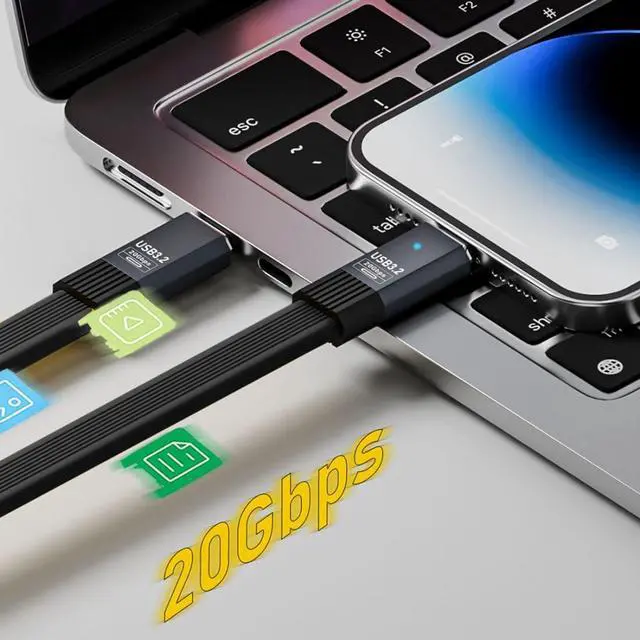 Alt view image 5 of 7 - USB 4 Flat Cable for Thunderbolt 3/4 Cable, 20Gbps Data Sync, 100W Fast Charging, 8K/5K/4K@60Hz, USB C to USB C Cable 0.2M