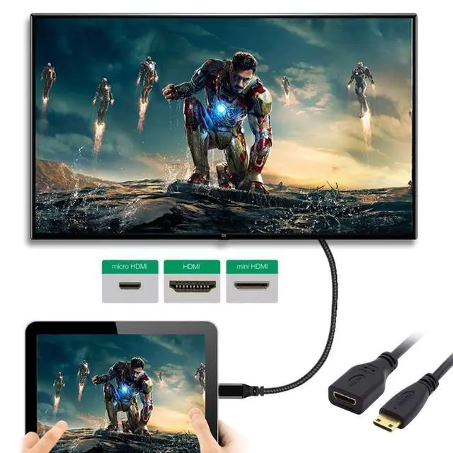 Alt view image 5 of 6 - Micro & Mini HDMI Male to HDMI 1.4 Female Ultra-HD Adapter 4K@60hz 4K Extension Cable 90 Degree Right Angled (Mini-HDMI Extension)