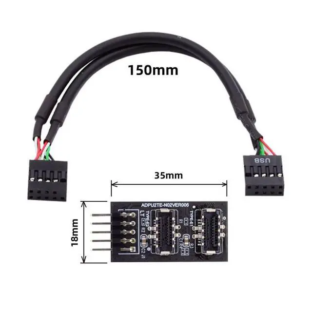Alt view image 7 of 7 - USB 2.0 9Pin/10Pin 1 to 2 USB 3.1 Type E Female Front Panel Socket Mainboard Header Extension Adapter