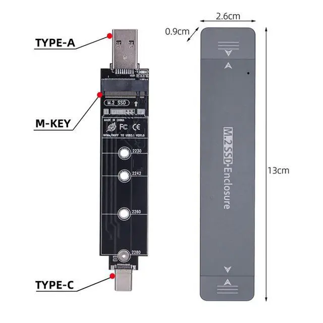 Alt view image 6 of 7 - CY M.2 to USB Adapter,NVME M-Key M.2 NGFF SATA SSD to USB 3.0 Type A & Type C Combo PCBA Case 2280/2230/2242mm Adapter RTL9210B Chipset