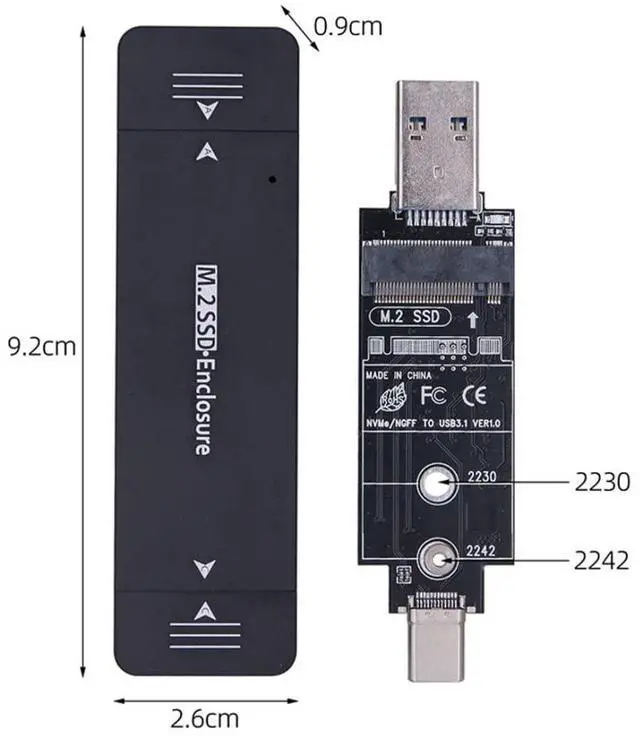 Alt view image 7 of 7 - CY M.2 to USB Adapter,NVME M-Key M.2 NGFF SATA SSD to USB 3.0 Type A & Type C Combo PCBA Case 2230/2242mm Adapter RTL9210B Chipset