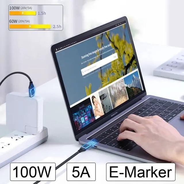 Alt view image 3 of 7 - USB-C Type-C Male to USB-C Male USB 2.0 Version Data Cable Support E-Marker PD 100W for Laptop & Phone 2.0M