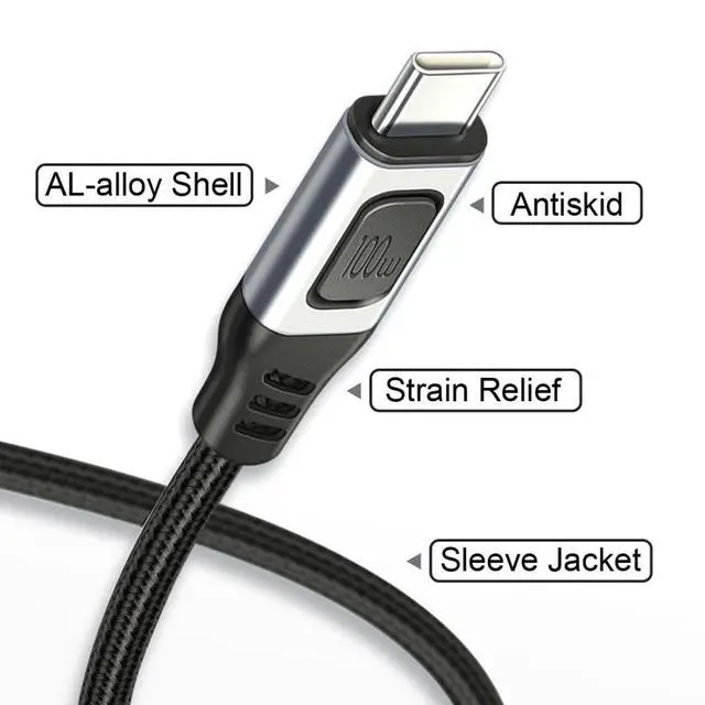 Alt view image 7 of 7 - USB-C Type-C Male to USB-C Male USB 2.0 Version Data Cable Support E-Marker PD 100W for Laptop & Phone 1.5M