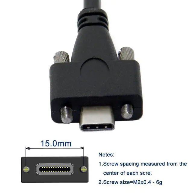Alt view image 5 of 7 - Type-C USB 3.1 USB-C Male to Male Type-C USB 3.1 USB-C with M2 Screws Locking Panel Mount Type 10Gbps Data Cable 2.0M