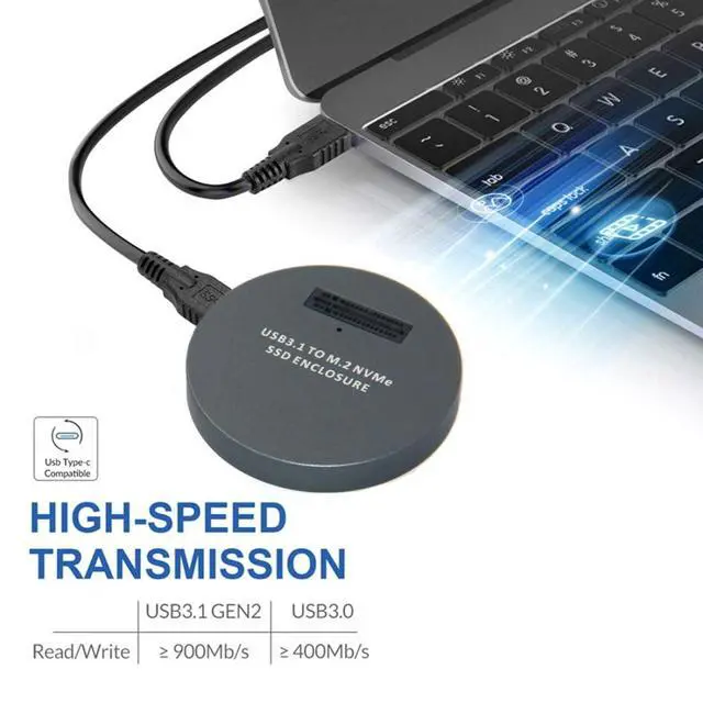 Alt view image 2 of 7 - M.2 NVME SSD Enclosure Reader,USB 3.1 Gen 2 10Gbps Desktop M.2 SSD Enclosure Adapter Aluminum Alloy Black
