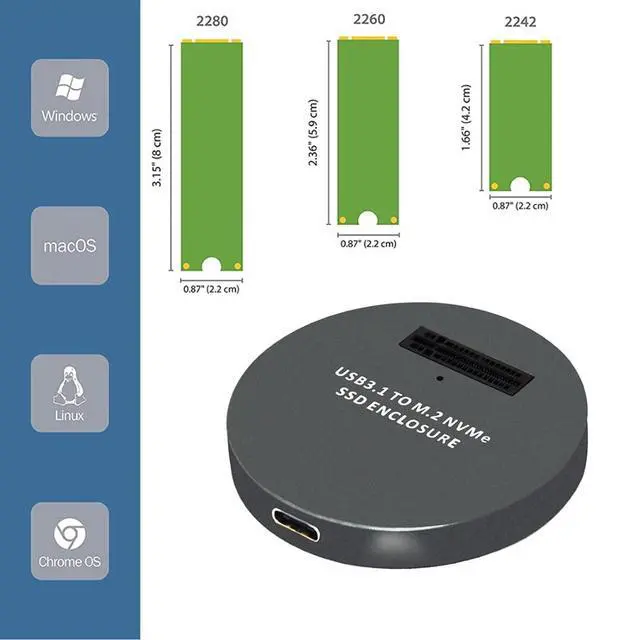 Alt view image 6 of 7 - M.2 NVME SSD Enclosure Reader,USB 3.1 Gen 2 10Gbps Desktop M.2 SSD Enclosure Adapter Aluminum Alloy Black