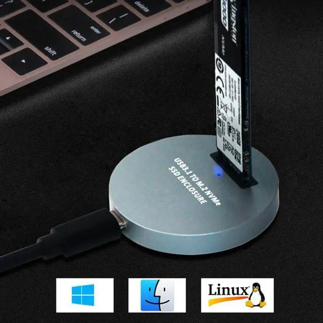 Alt view image 3 of 7 - M.2 NVME SSD Enclosure Reader,USB 3.1 Gen 2 10Gbps Desktop M.2 SSD Enclosure Adapter Aluminum Alloy Silver