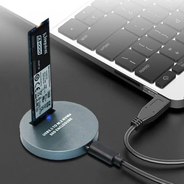 Alt view image 4 of 7 - M.2 NVME SSD Enclosure Reader,USB 3.1 Gen 2 10Gbps Desktop M.2 SSD Enclosure Adapter Aluminum Alloy Silver