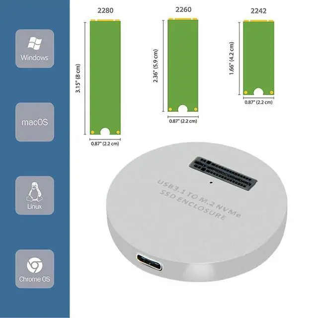 Alt view image 5 of 7 - M.2 NVME SSD Enclosure Reader,USB 3.1 Gen 2 10Gbps Desktop M.2 SSD Enclosure Adapter Aluminum Alloy Silver