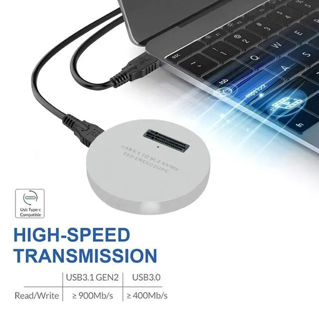 Alt view image 2 of 7 - M.2 NVME SSD Enclosure Reader,USB 3.1 Gen 2 10Gbps Desktop M.2 SSD Enclosure Adapter Aluminum Alloy Silver