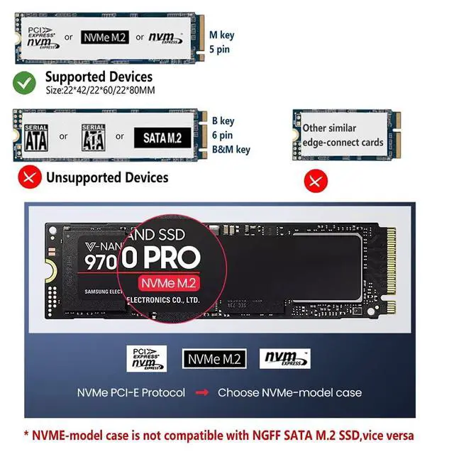 Alt view image 5 of 7 - M.2 NVME SSD Enclosure Reader,USB 3.1 Gen 2 10Gbps Desktop M.2 SSD Enclosure Adapter Aluminum Alloy Black
