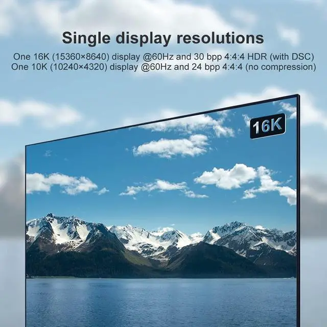 Alt view image 4 of 7 - CY DisplayPort DP 2.0 Cable,DP Male to DP Male (15360x8640) 16K 10K 8K 4K 60Hz 120Hz 144Hz Ultra-HD Cable for PC Laptop TV
