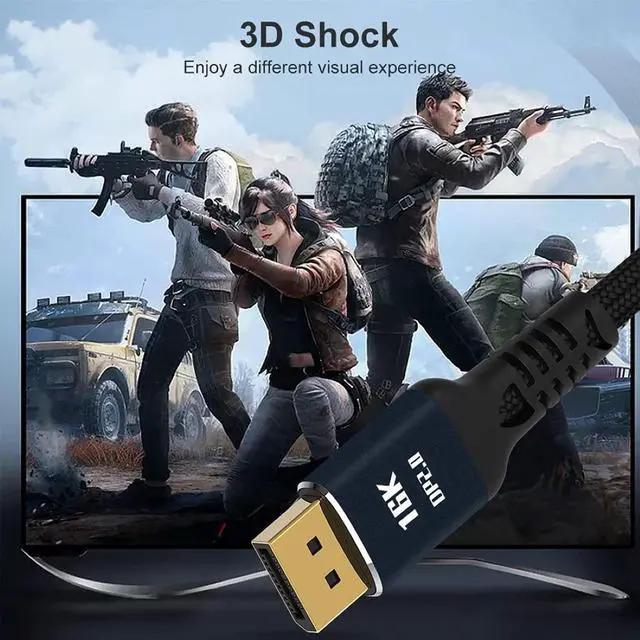 Alt view image 5 of 7 - CY DisplayPort DP 2.0 Cable,DP Male to DP Male (15360x8640) 16K 10K 8K 4K 60Hz 120Hz 144Hz Ultra-HD Cable for PC Laptop TV