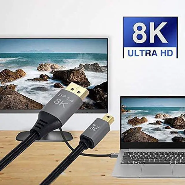 Alt view image 6 of 6 - 2m Mini DP to DP 4K 8K DisplayPort Cable for Video PC Laptop TV