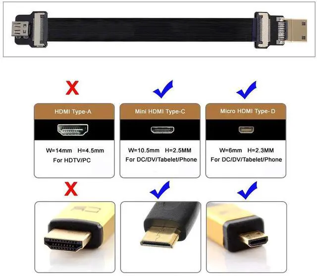 Alt view image 5 of 6 - CY Mini HDMI to Micro HDMI Cable CYFPV Mini HDMI Male to Micro HDMI Female Extension FPC Flat Cable 1080P for FPV HDTV Multicopter Aerial Photography
