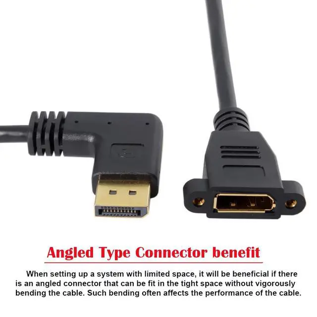Alt view image 2 of 7 - 4K DisplayPort Extension Cable 0.98FT, DisplayPort 1.2 Male to Female 90 Degree Right Angled Extension Cable with Screw Holes