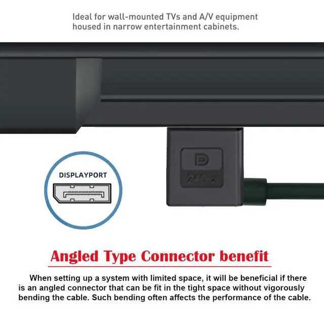 Alt view image 7 of 7 - 4K DisplayPort Extension Cable 0.98FT, DisplayPort 1.2 Male to Female 90 Degree Right Angled Extension Cable with Screw Holes