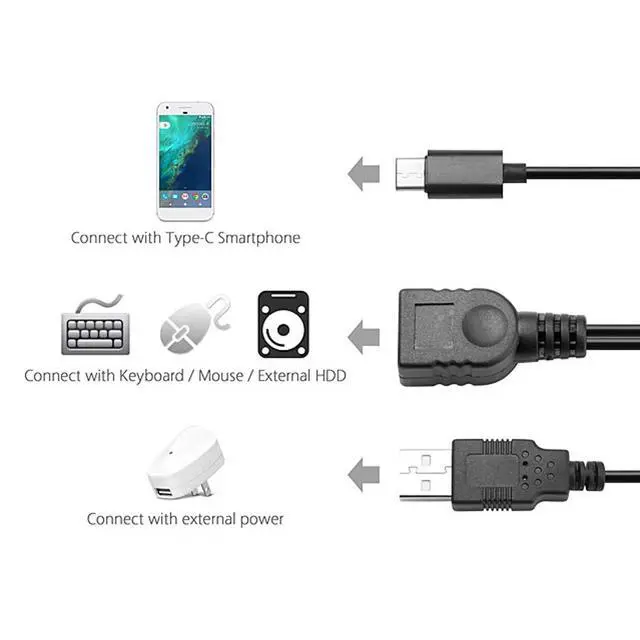 Alt view image 3 of 6 - USB-C OTG Cable USB 3.1 Type-C to USB 2.0 OTG Data Cable with Extra USB Power 480Mbps Speed