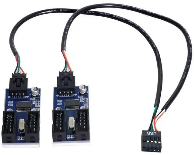 Main image of USB 2.0 Front Panel Header 9Pin/10Pin 1 to 4 HUB 9Pin/10Pin Mainboard Header Extension Adapter Splitter Cable