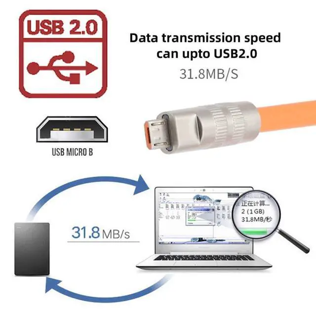Alt view image 5 of 7 - USB to Micro USB Cable,USB 2.0 Male to Micro USB 5Pin Male Liquid Silicone Ultra Soft 120W Power Fast Charge Data Transfer Extension Cable 1.0M