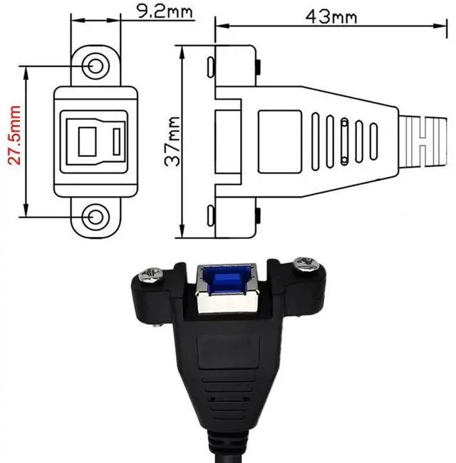 Alt view image 5 of 7 - USB 3.0 Type-B Male to Type-B Female Back Panel Mount Extension Data Cable for Industrial Camera Printer 0.5m