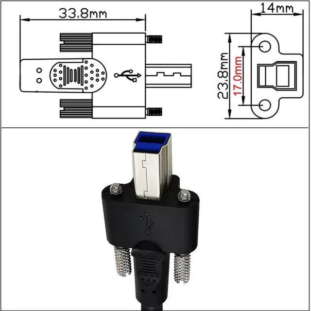 Alt view image 6 of 7 - USB 3.0 Type-B Male to Type-B Female Back Panel Mount Extension Data Cable for Industrial Camera Printer 0.5m