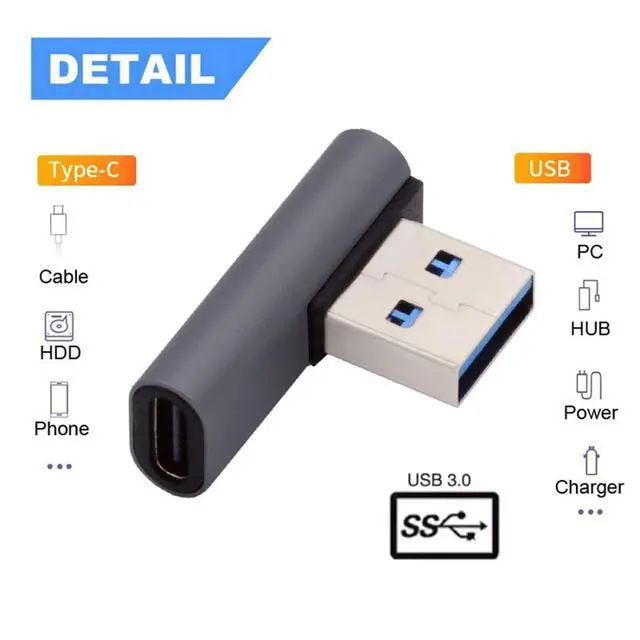 Alt view image 3 of 6 - USB C to USB Adapter,USB 3.0 Male to USB 3.1 Type C Female 90 Degree Left Angled Connector Adapter